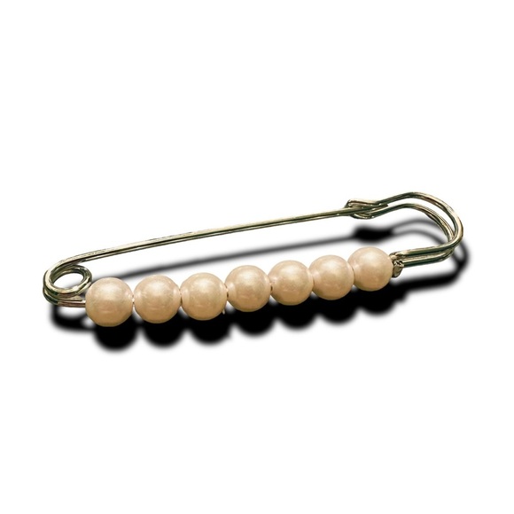 NEW White Imitation Pearl Silvertone Safety Pin Brooch - Picture 1 of 5